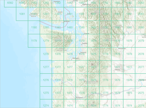 Map with an AOI index for the TM100 map product Map with an AOI index for the TM100 map product